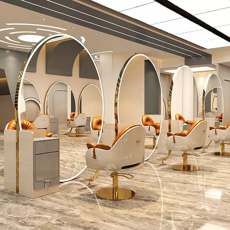 Hot Sale Hairdressing Equipments Beauty Makeup Mirrors Styling Stations Barber Mirror Station Salon Furniture Metal Tutus Packing