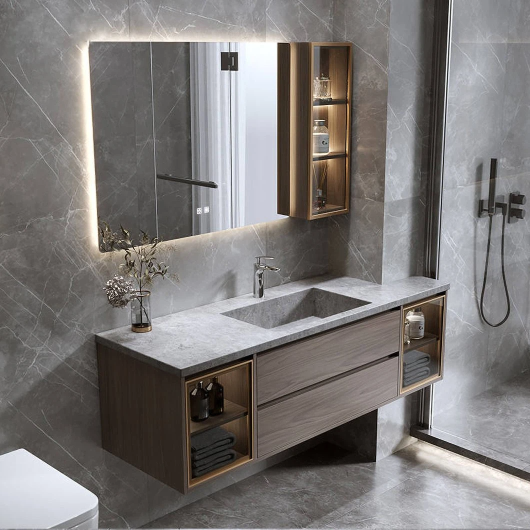 Cheap Simple Storage Cabinet Set Modern Wood Vanity Bathroom Smart Bathroom Speculum Cabinet with Rasin