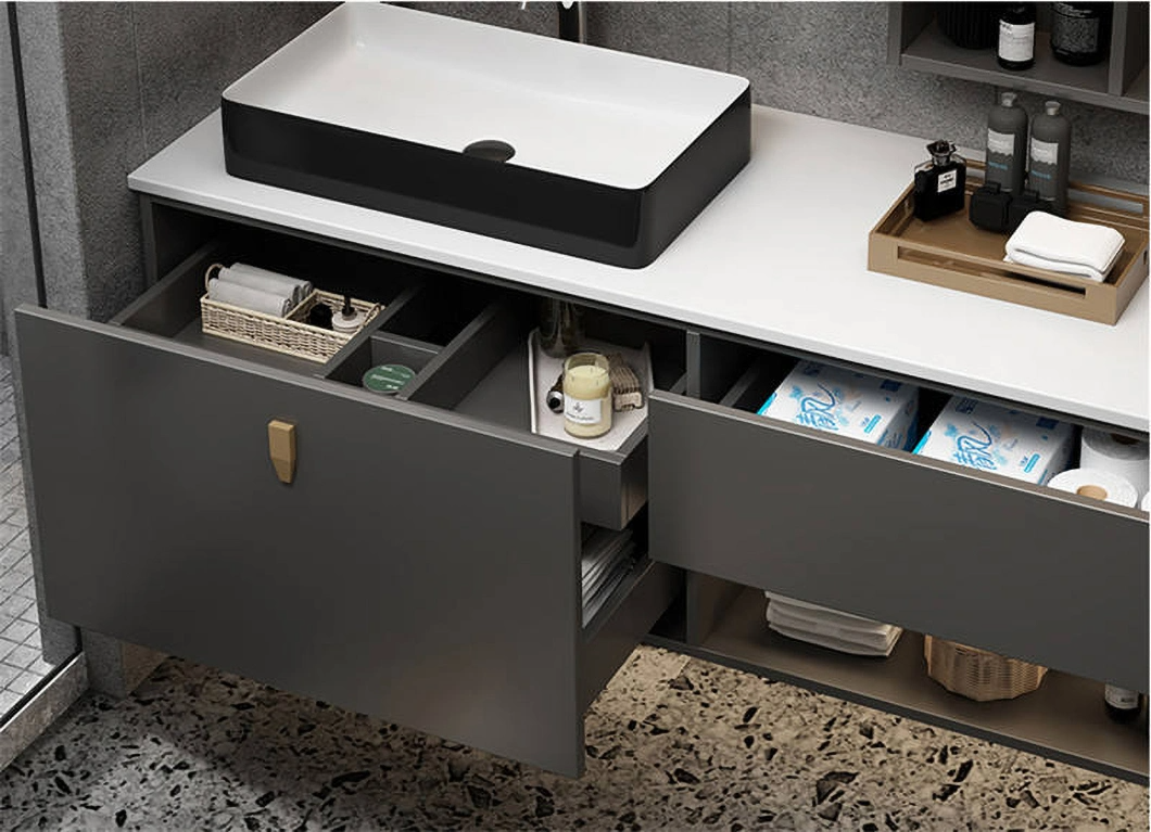 Factory Hot Seller Marmor Countertop Bathroom Scrinium Dresser Modern White Double Wall Mounted Basin Scrinium