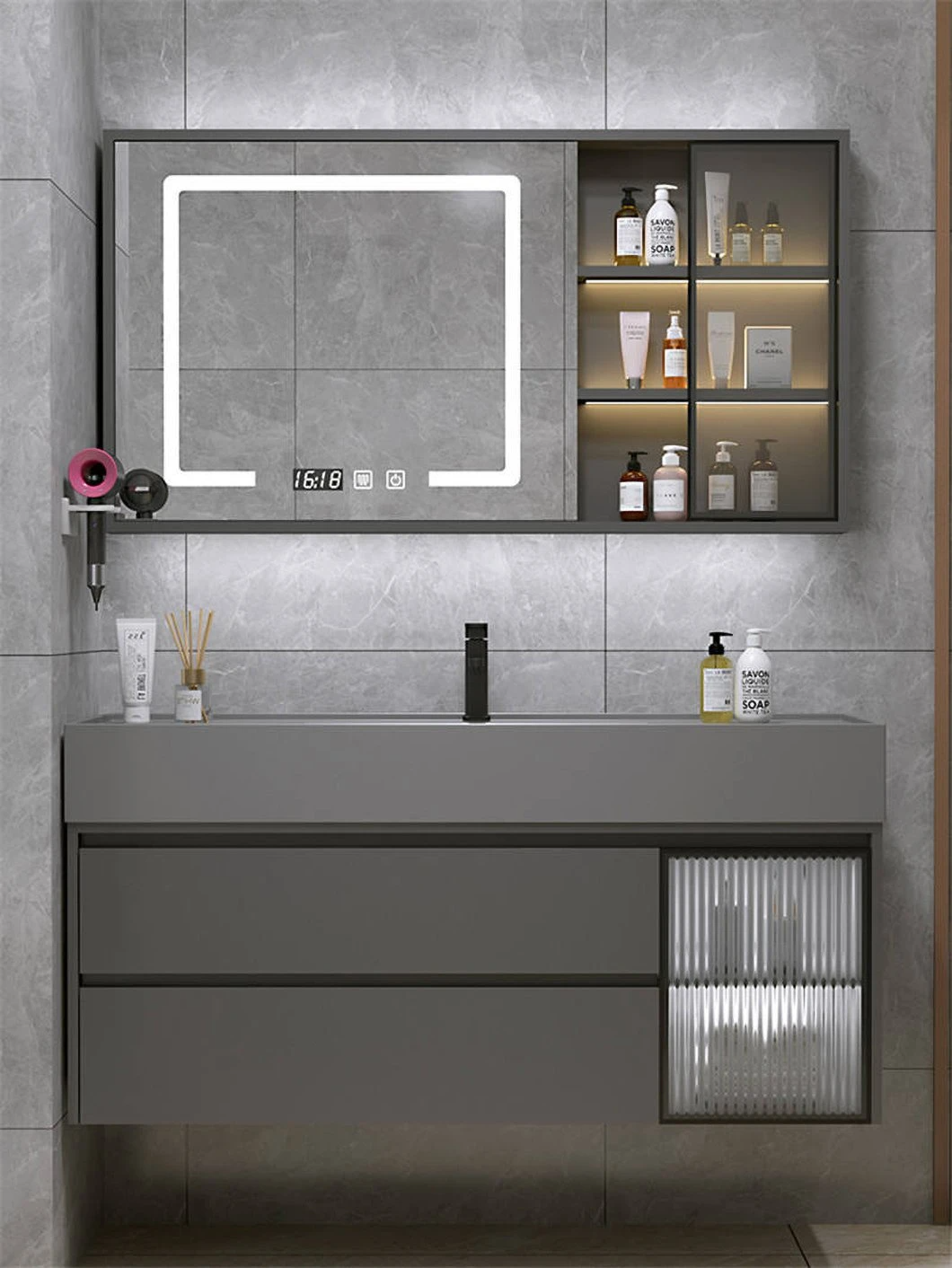 Factory Sales Black Marble Waterproof Bathroom Medicine Cabinet Bathroom Furniture Cabinet Lava Basin for Manus Lava