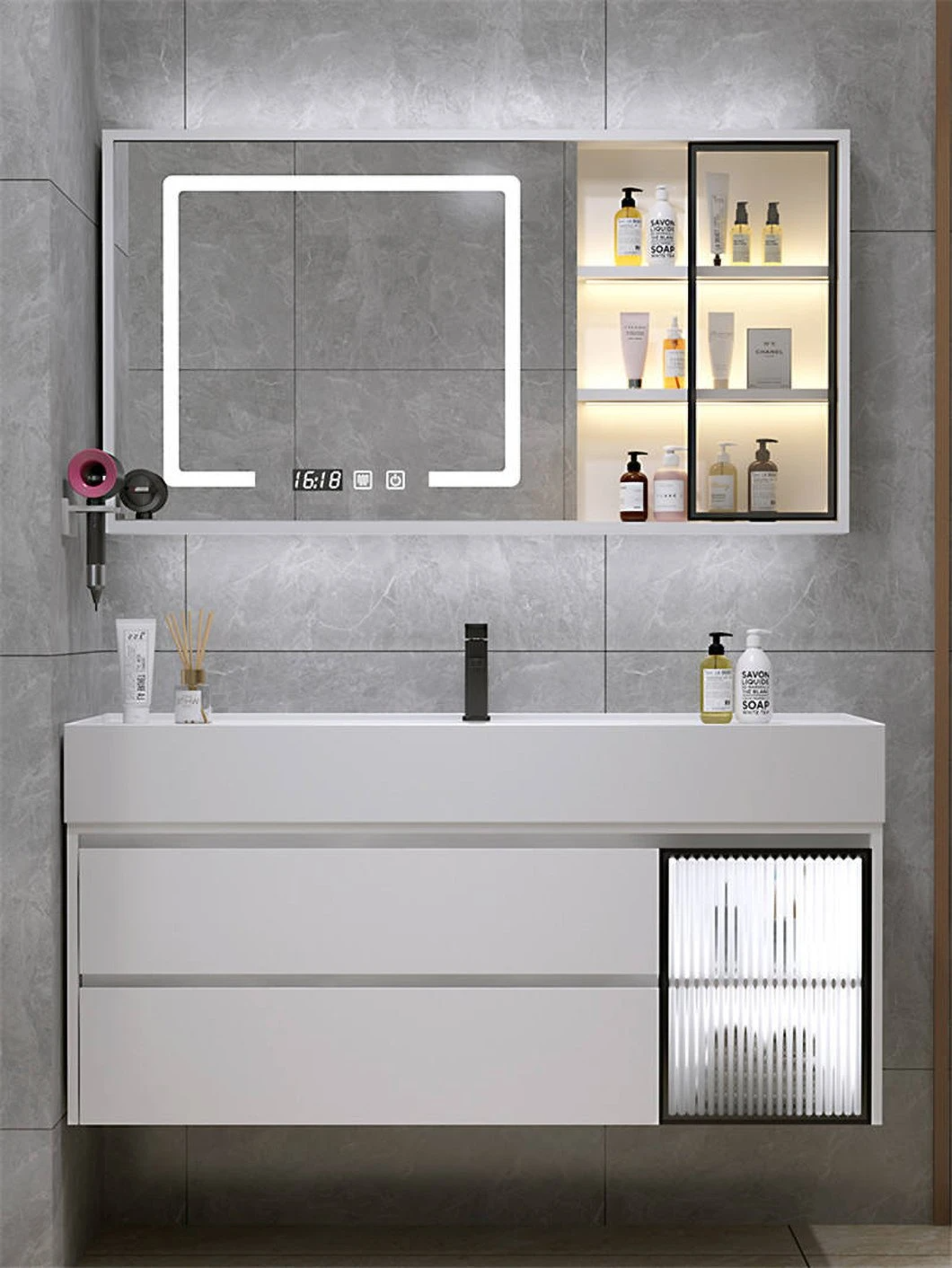 Factory Sales Black Marble Waterproof Bathroom Medicine Cabinet Bathroom Furniture Cabinet Lava Basin for Manus Lava