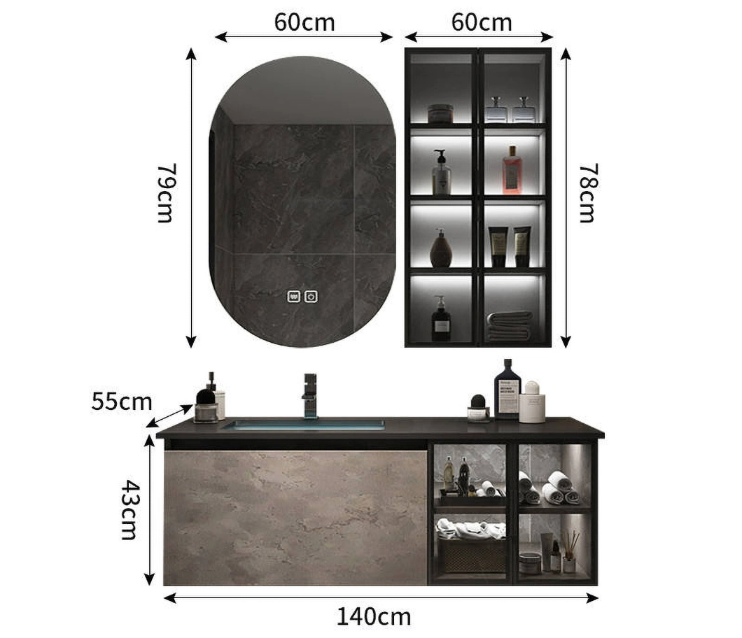 High Quality Anguli Stone IMPERVIUS PRAECLUSIO scrinium vitreum Basin scrinium pro balneo cum Smert Speculum Cabinet