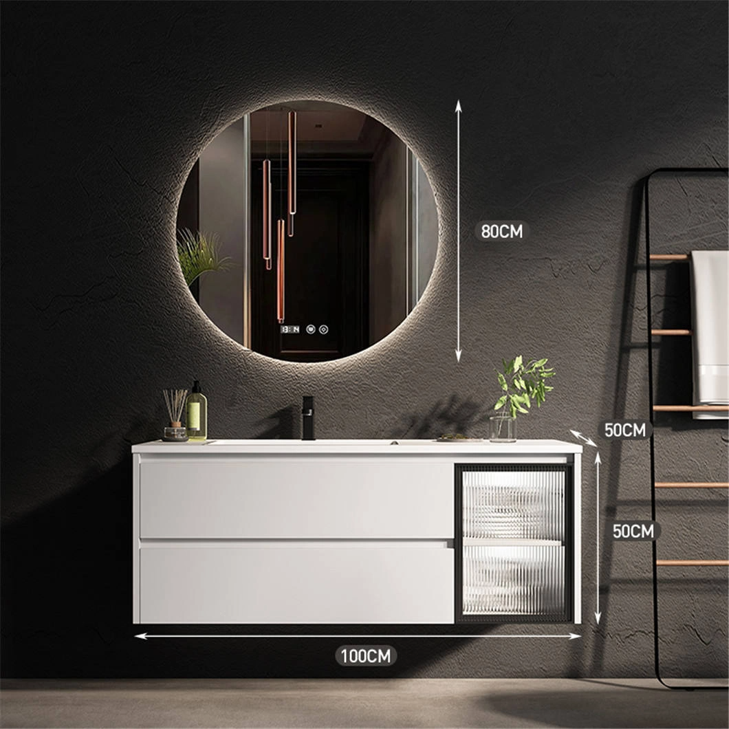 OEM Nordic Modern Style Bathroom Lava Basin Grey Single Sink Wood Bathroom Cabinet Combination with LED Mirror Cabinet