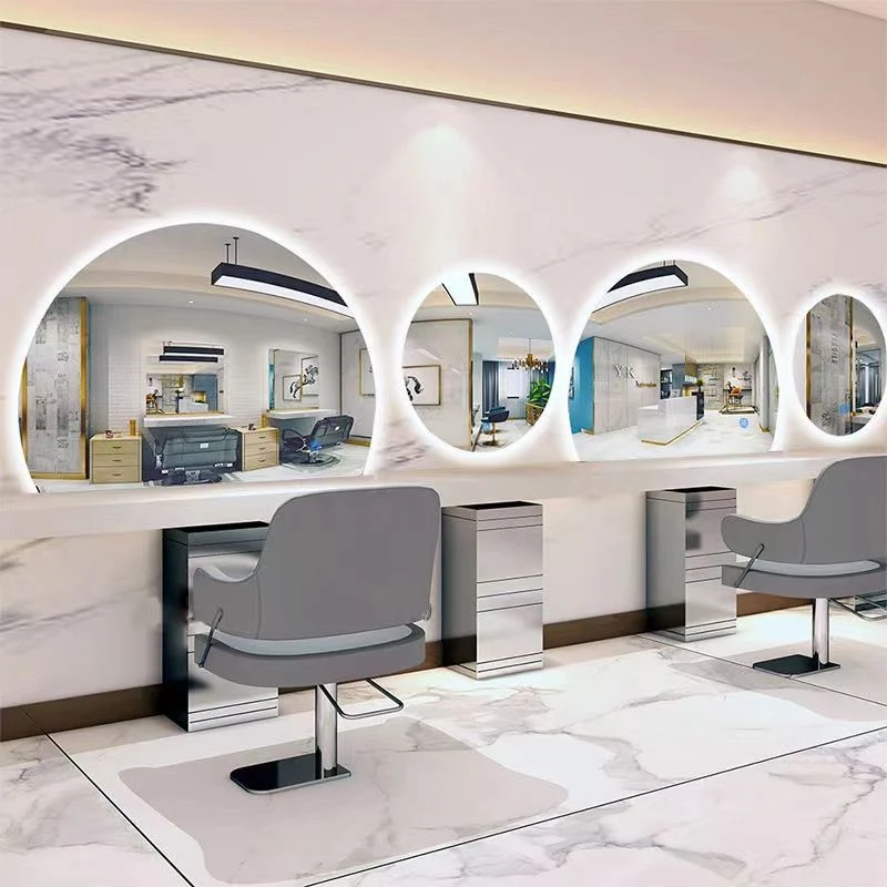 Hairdressing Speculum Salon Round Barbershop Mirror Table Hair Salon Special European Glass Salon Furniture