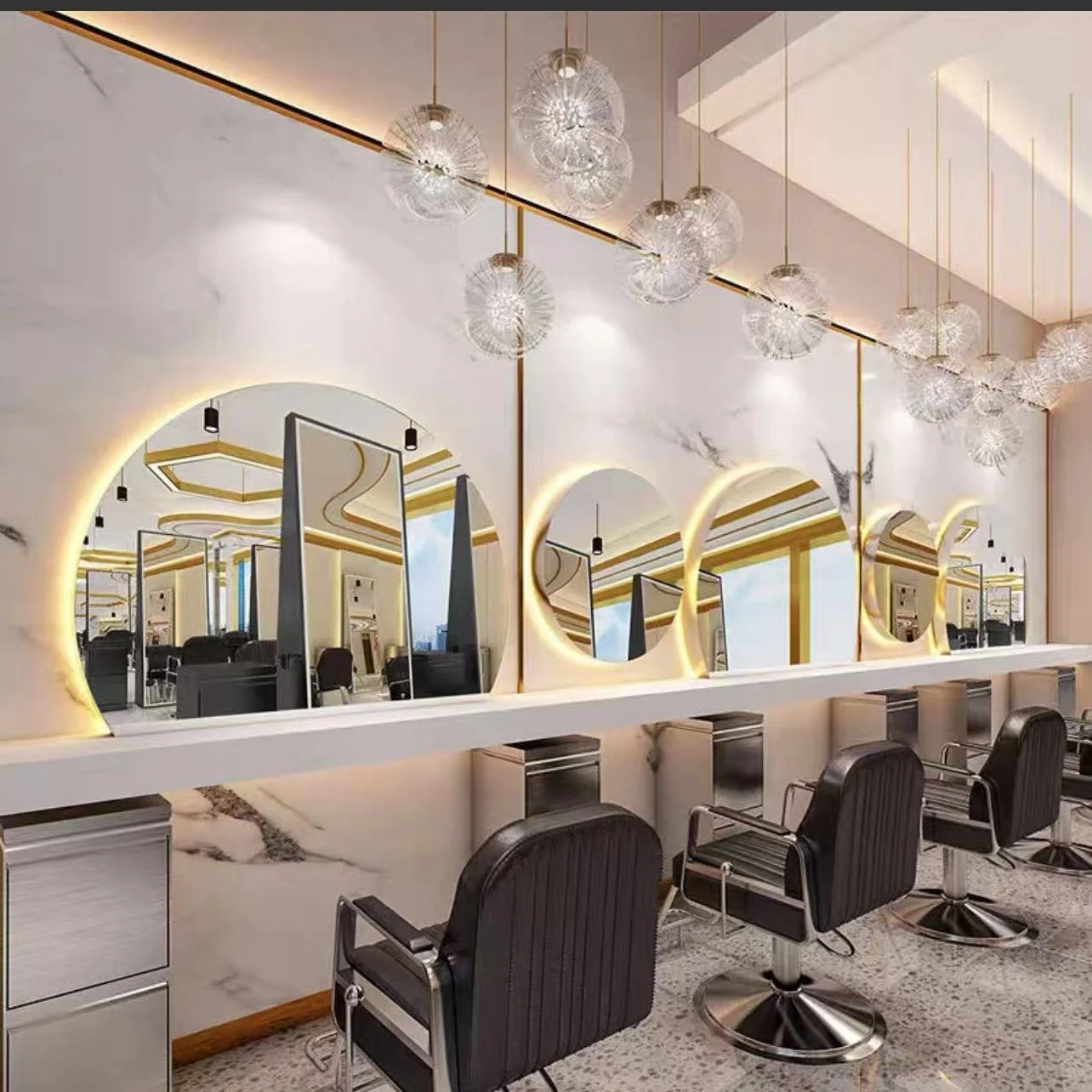 Hairdressing Speculum Salon Round Barbershop Mirror Table Hair Salon Special European Glass Salon Furniture