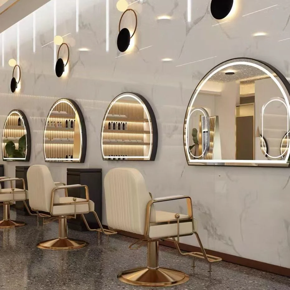 Hairdressing Speculum Salon Round Barbershop Mirror Table Hair Salon Special European Glass Salon Furniture