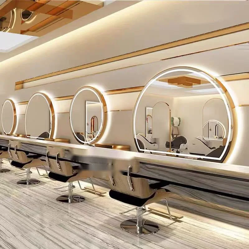 Hairdressing Speculum Salon Round Barbershop Mirror Table Hair Salon Special European Glass Salon Furniture